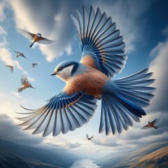 Fototapeta premium A colorful bird flew in the sky.