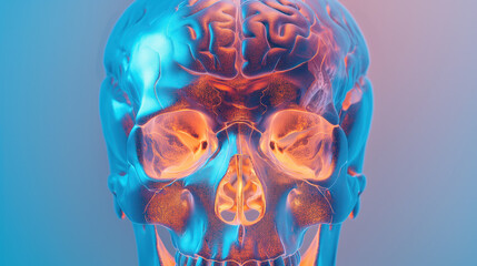 Futuristic Neon Glowing Skull With Visible Brain Concept Illustration