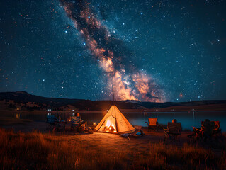 A cozy campfire under stars galaxy in the sky