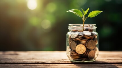 Small tree growing on money in a jar, finance concept,Financial planning is essential 