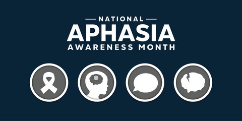 National Aphasia Awareness Month. Great for cards, banners, posters, social media and more. Dark blue background.
