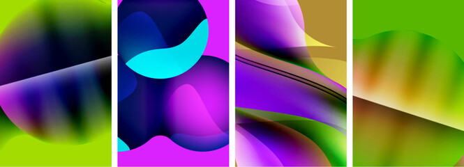 A vibrant collage of colorful abstract images featuring tints and shades of purple, violet, magenta, and electric blue on a green background, inspired by terrestrial plants and petals