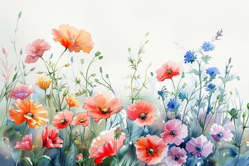 Flowers, watercolor painting, white background, AI, minimal