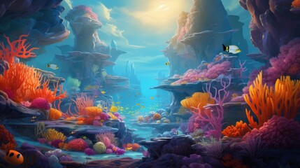 Vibrant underwater scene teeming with colorful fish and coral reef in an aquarium setting