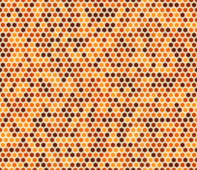 Hexagon pattern geometric design. Hexagon mosaic pattern with inner solid cells. Orange color tones. Regular hexagon shapes. Seamless pattern. Tileable vector illustration.