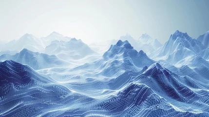 Fotobehang Visualization of a virtual reality landscape, where digital mountains and valleys form a metaphor for the peaks and troughs of data flow in the digital age. © Amina