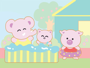 Little animals playing at the pool.