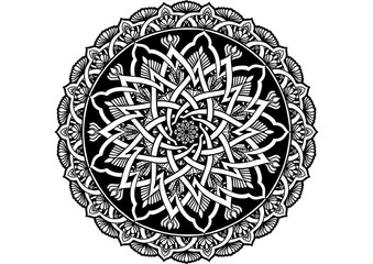Mandala pattern black and white. 
Islam, Arabic, Pakistan, Moroccan, Turkish,
 Indian, Spain motifs. Anti-stress therapy patterns,
 coloring for adults.
