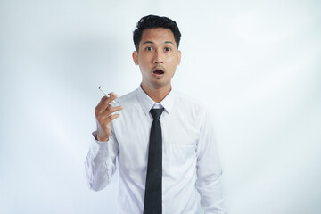 businessman was smoking surprised