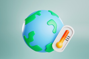 3D rendering. Global warming causes thermometers to soar and orange to boil. - obrazy, fototapety, plakaty
