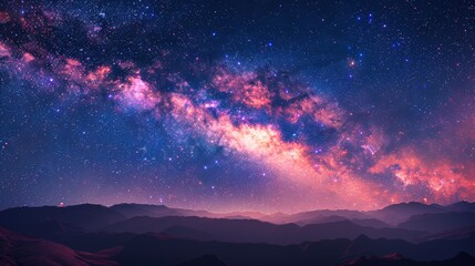 A beautiful landscape of a starry night sky with vibrant red, blue, and purple colors.