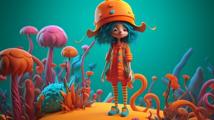 **An imaginative 3D character with a whimsical personality and a vibrant color palette - obrazy, fototapety, plakaty
