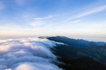 Beautiful sunlight over the mountain and misty of Thailand.