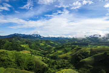 Fototapeta premium Beautiful sunlight and blue sky with cloud over the mountain of Thailand.