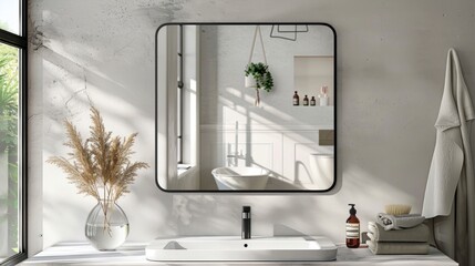 rectangular, Black framed mirror  