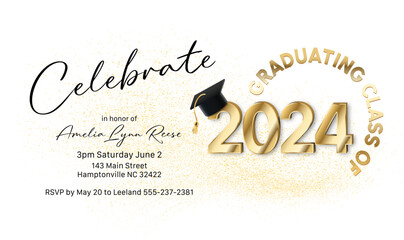 2024 Graduation Invitation in gold and black