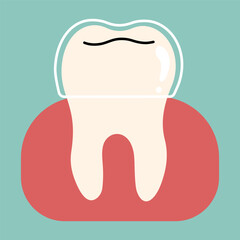 Tooth single 6 cute on a blue-green background, vector illustration.