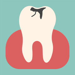 Tooth single 8 cute on a blue-green background, vector illustration.