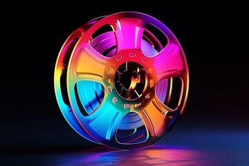: A 3D logo for a film festival, featuring a film reel with a colorful spectrum that invites viewers to explore diverse narratives.