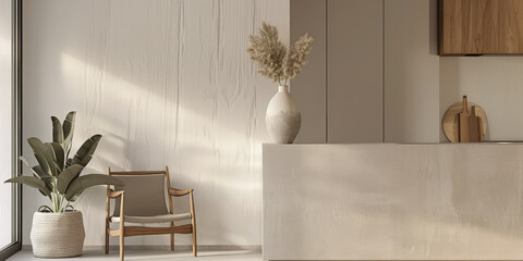 Minimalist and elegant modern interiors in neutral tones. Home decor composition.
