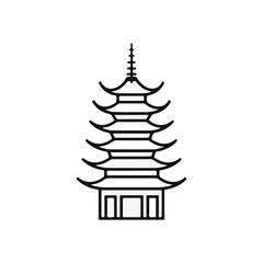 simple and minimalistic pagoda logo, lineart style, black and white line art, white background, no shading