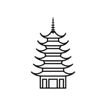 recommend clip art: simple and minimalistic pagoda logo, lineart style, black and white line art, white background, no shading