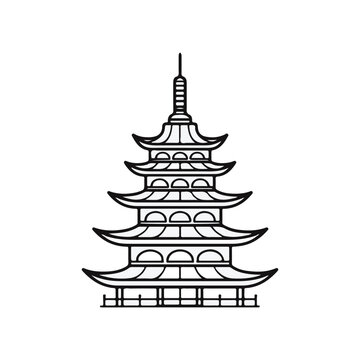 recommend clip art: simple and minimalistic pagoda logo, lineart style, black and white line art, white background, no shading