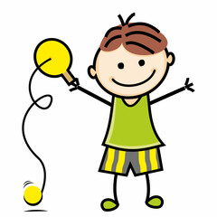 Boy and paddleball uno, tennis racket and ball, sport, vector illustration