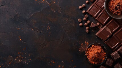 The concept of World Chocolate Day. Various chocolates. copy Space for text. chocolate background concept