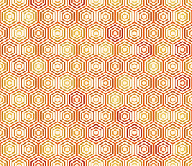 Seamless geometric pattern. Orange color tones gradients. Simple stacked hexagons pattern. Hexagonal shapes. Seamless pattern. Tileable vector illustration.