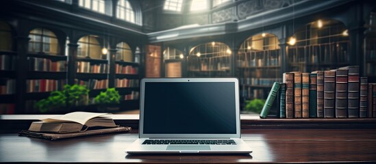 Naklejka premium A laptop on a table in a study room