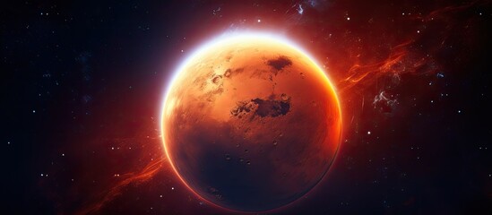 Bright orange glowing planet in outer space