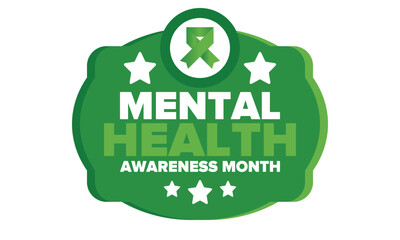 Mental Health Awareness Month in May. Annual campaign in United States. Raising awareness of mental health. Control and protection. Prevention campaign. Medical health care design. Vector illustration