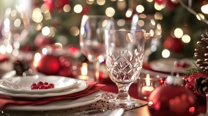 Close up of Festive Decorations on a Christmas Table Setting