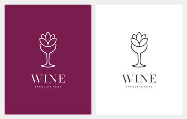 Wine Glass Grape Flower logo design icon vector template