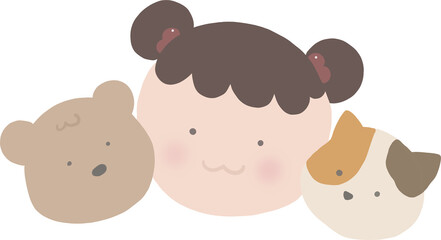 귀여운 소녀, 곰, 고양이