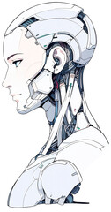 Robotics and AI in light  blue color, Robot face and Brain create by electrical and  quantum computer.. Machine Learning Artificial intelligence,. Humanoid head. Future concept. Male android face