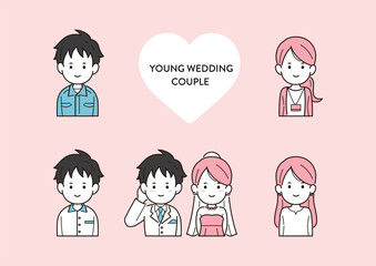 イラスト素材：結婚式を挙げる若い夫婦・カップル