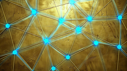 Neon blue connections on a muted gold canvas, illustrating the luxury of digital networks.