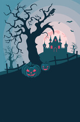 Halloween pumpkins and house. Spooky trees and house silhouettes, Halloween pumpkins illustration - 790546568