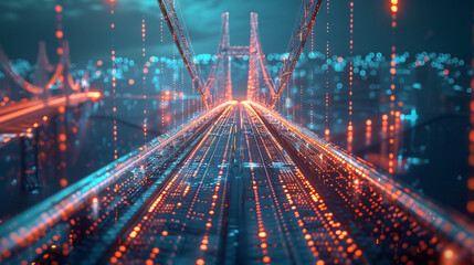 Virtual bridges of data, spanning the digital divide and connecting disparate points in the landscape of global communication. - obrazy, fototapety, plakaty