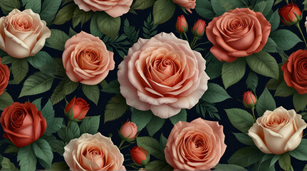 Beautiful romantic flower collection with roses, leaves, floral bouquets, flower compositions, Generative.AI
