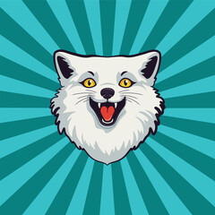 Happy arctic fox head. Funny cartoon happy arctic fox with yellow eyes head - 790546776