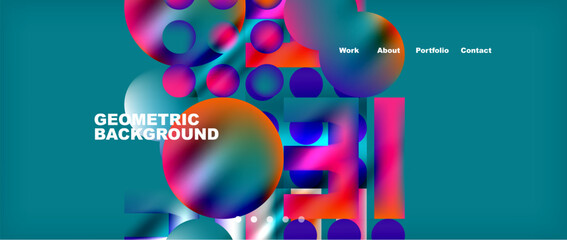 A vibrant geometric design featuring circles and squares in magenta, aqua, and electric blue on an azure background. The modern font adds a touch of technology to this colorful organism