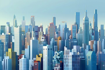 : A 3D vector representation of a city skyline, with towering skyscrapers symbolizing thriving...