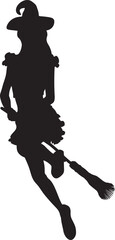 Witch on broom silhouette. Detailed silhouette of with woman flying on broom illustration.