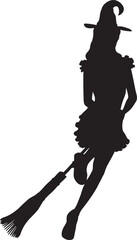 Witch on broom silhouette. Detailed silhouette of with woman flying on broom illustration. - 790547905