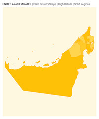 UAE plain country map. High Details. Solid Regions style. Shape of UAE. Vector illustration.