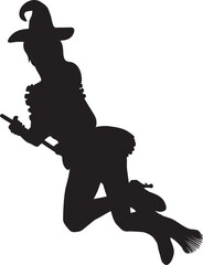 Witch on broom silhouette. Detailed silhouette of with woman flying on broom illustration. - 790547957