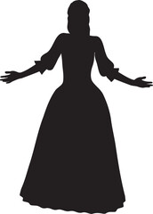 Woman in ball gown silhouette. Detailed silhouette of a woman in ball gown illustration. - 790548518